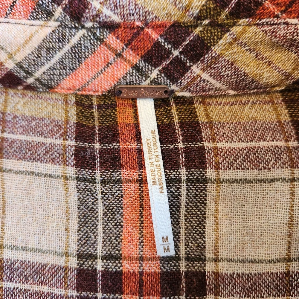 Free People Promise Everything Plaid Wool Blend Cropped Ruffle Top Size Medium